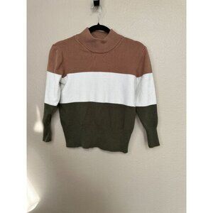 Poof Apparel Womens Striped Sweater‎ Small long sleeve pullover turtleneck rayon